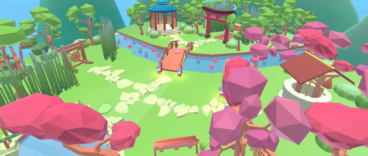 An overhead view of a Zen Garden made for VR